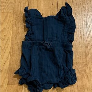 Girls Navy Ruffle One-Piece Romper